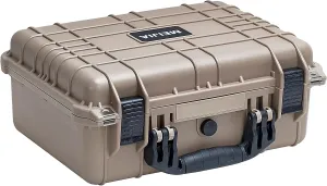 MEIJIA Portable All Weather Waterproof Protective Case,Hard Case,Camera Case With Customized Fit Foam,Fit Use of Drones,Camera,Equipments,Pistols,13.35 x11.63x5.98inches (Desert Tan)