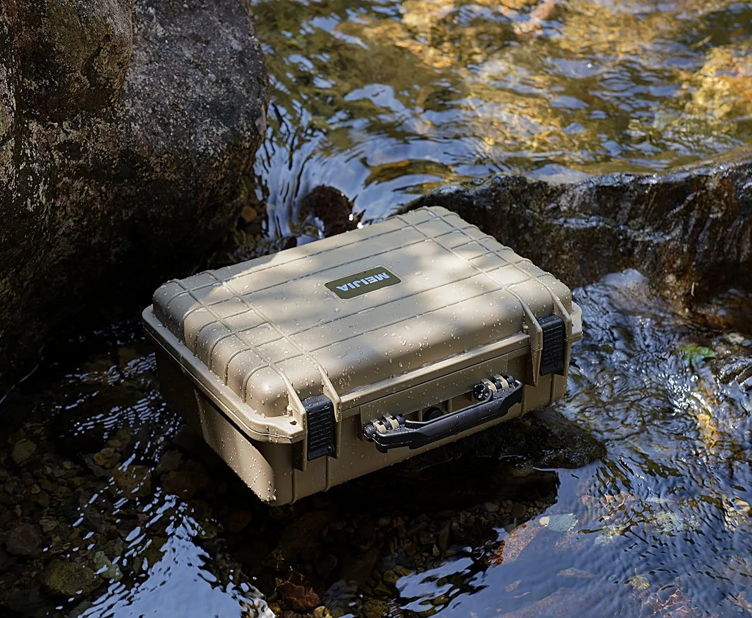 MEIJIA Portable All Weather Waterproof Protective Case,Hard Case,Camera Case With Customized Fit Foam,Fit Use of Drones,Camera,Equipments,Pistols,13.35 x11.63x5.98inches (Desert Tan)
