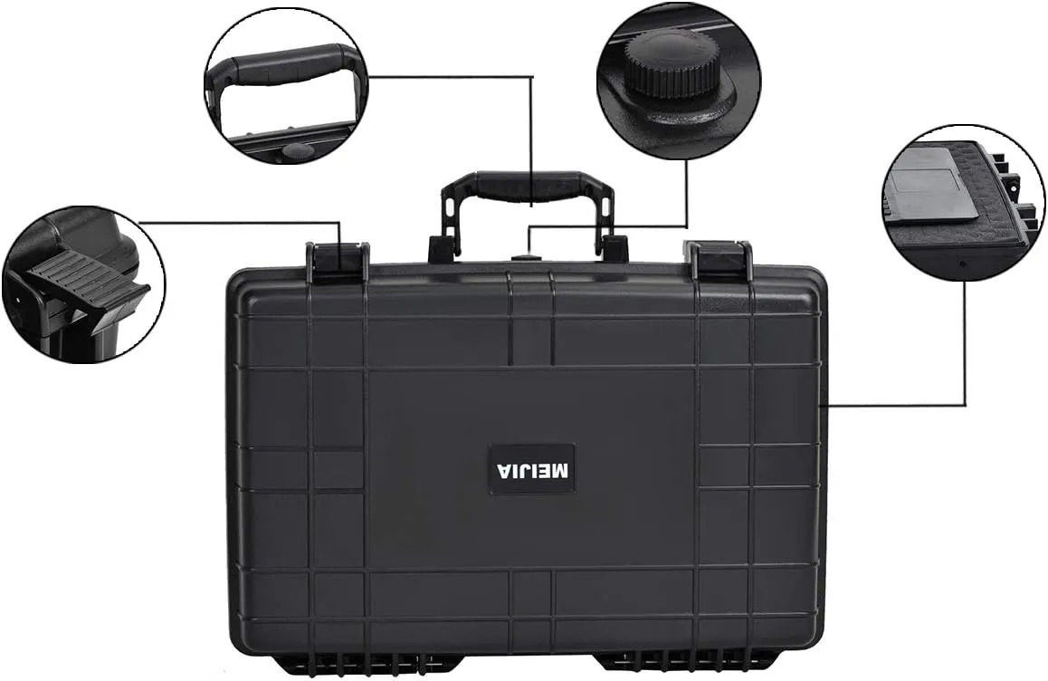 MEIJIA Portable Waterproof Protective Case,Hard Camera Case,Customized Fit Foam Inserted, Elegant Black,Fit for Camera, Equipments, Lens,Drones(Black)