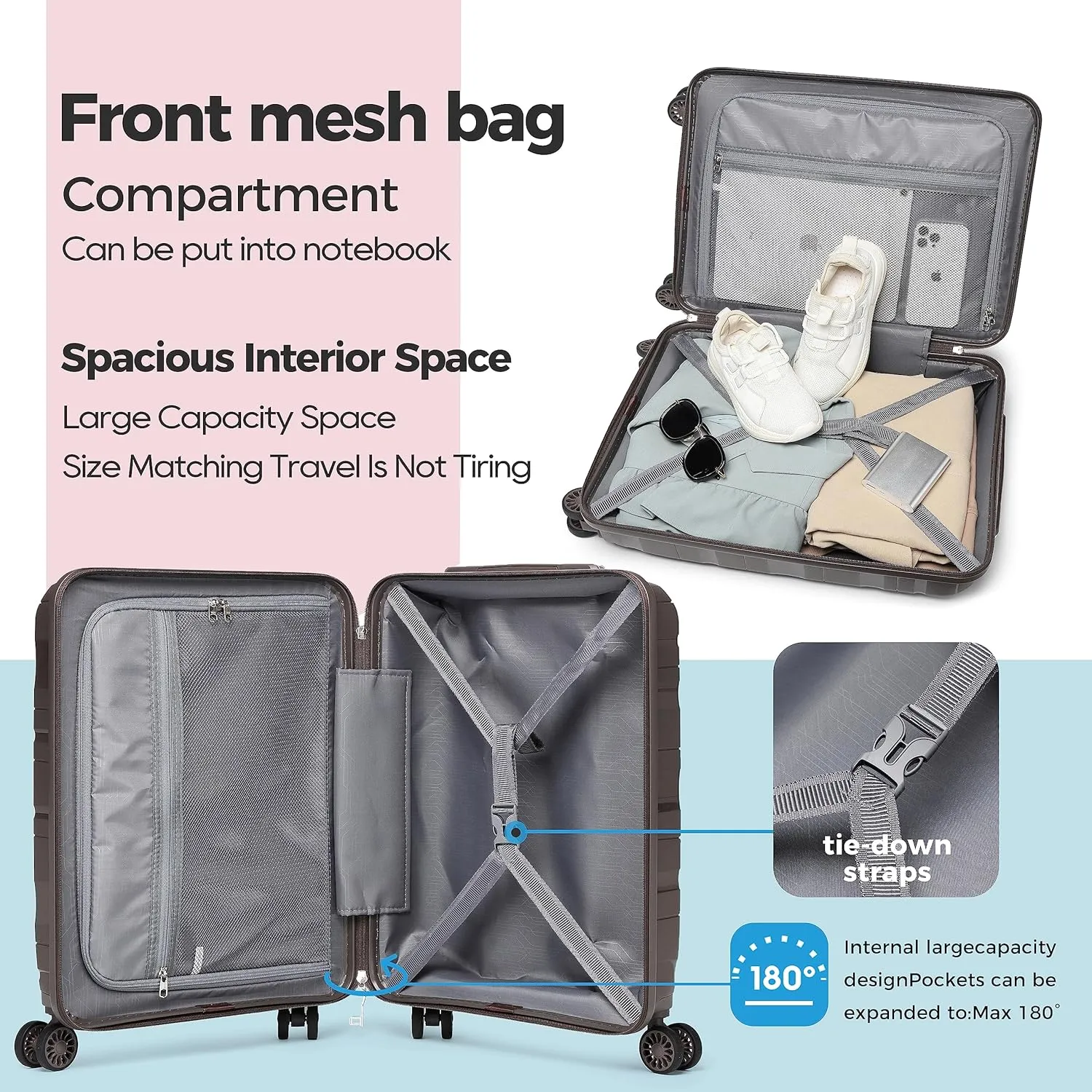 Melalenia Luggage Sets 3 Piece Expandable Suitcase Set, PP Hardshell Suitcase with Spinner Wheels,Lightweight Carry On Luggage with TSA Lock for Women
