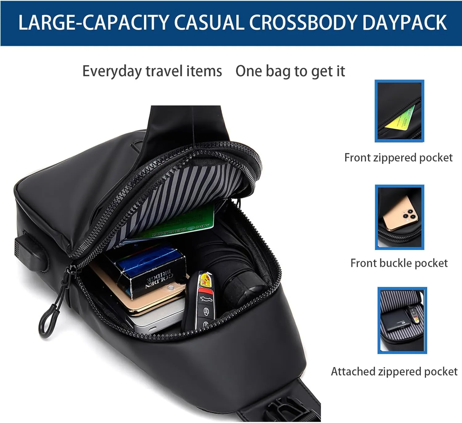 Men Crossbody Sling Backpack Multipurpose Daypack Lightweight Waterproof Casual Shoulder Chest Bag Backpack For Hiking Travel (Grey)