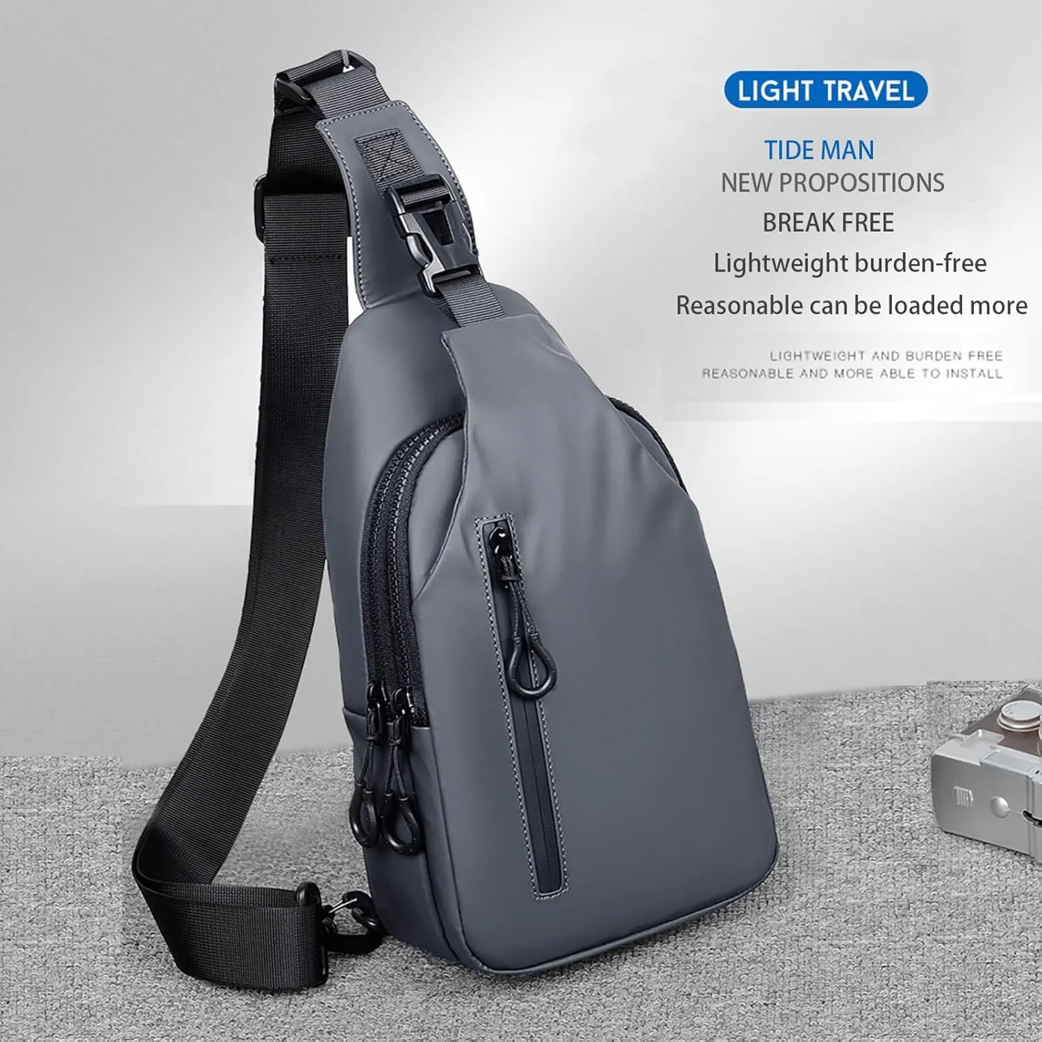 Men Crossbody Sling Backpack Multipurpose Daypack Lightweight Waterproof Casual Shoulder Chest Bag Backpack For Hiking Travel (Grey)