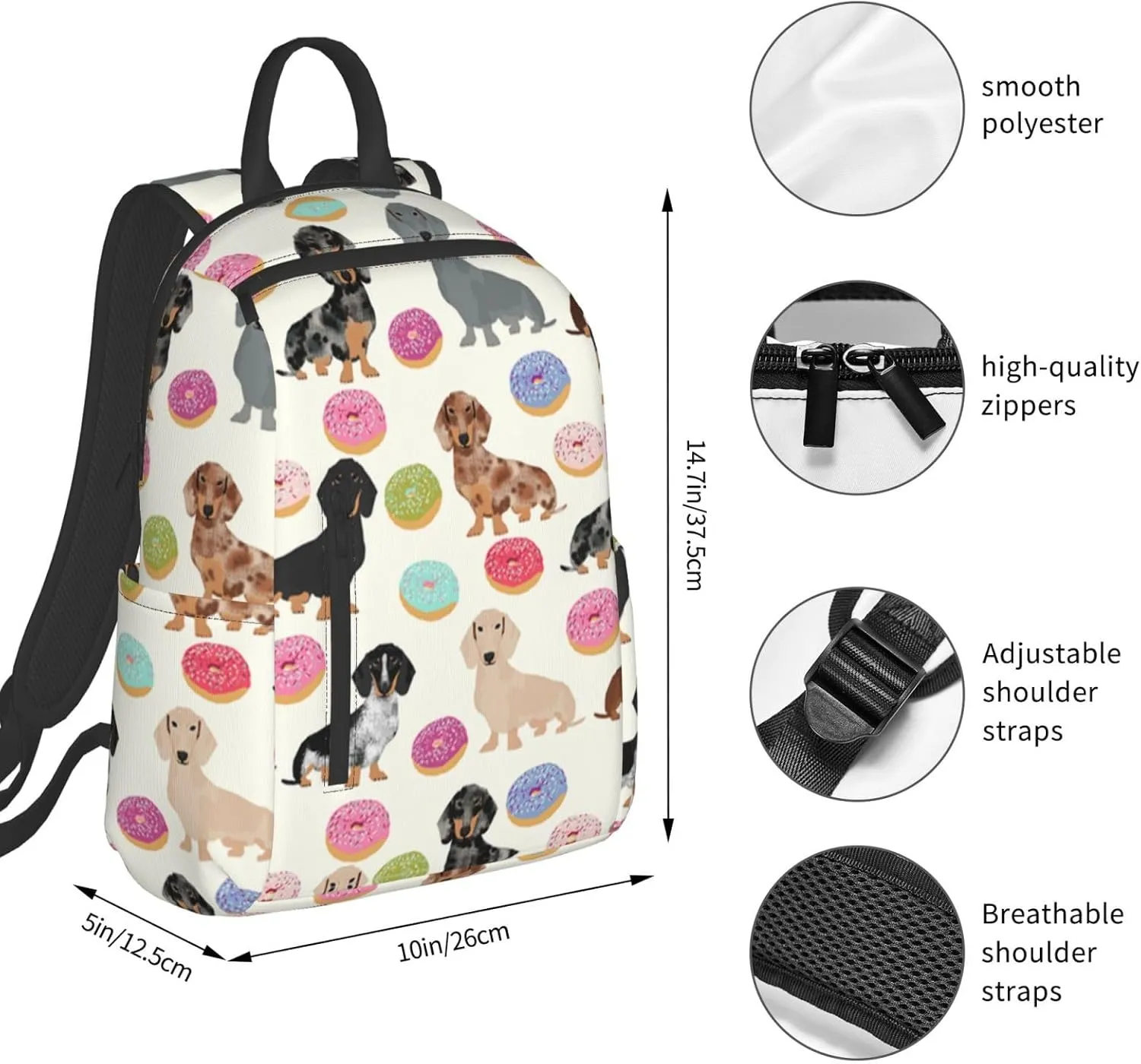 Men women lightweight business travel anti theft laptops backpack fashion large capacity casual daypacks with side pockets (for Doxie Dachshunds Donuts Cute)