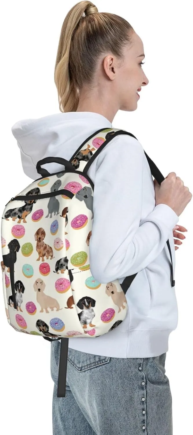 Men women lightweight business travel anti theft laptops backpack fashion large capacity casual daypacks with side pockets (for Doxie Dachshunds Donuts Cute)