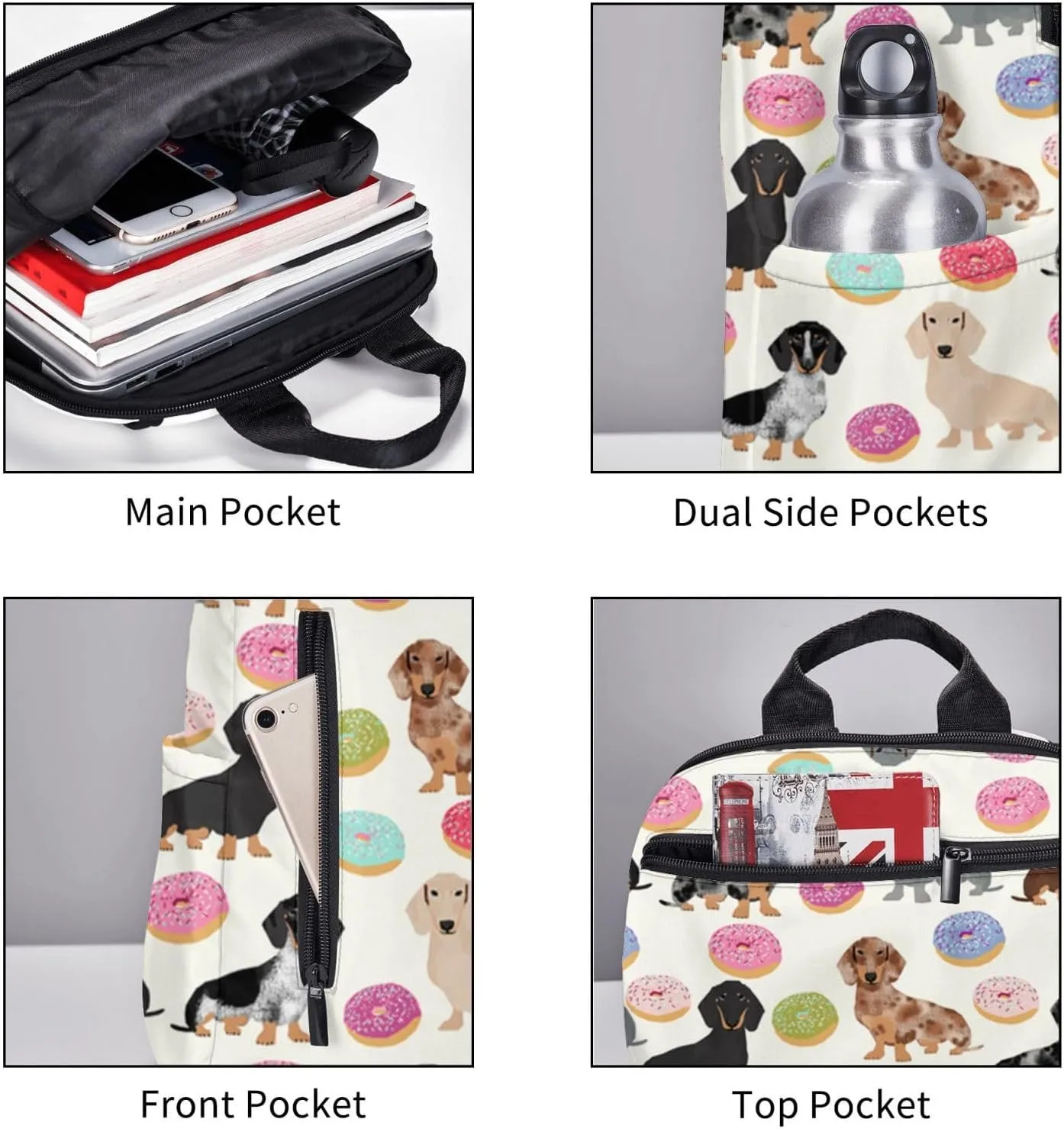 Men women lightweight business travel anti theft laptops backpack fashion large capacity casual daypacks with side pockets (for Doxie Dachshunds Donuts Cute)