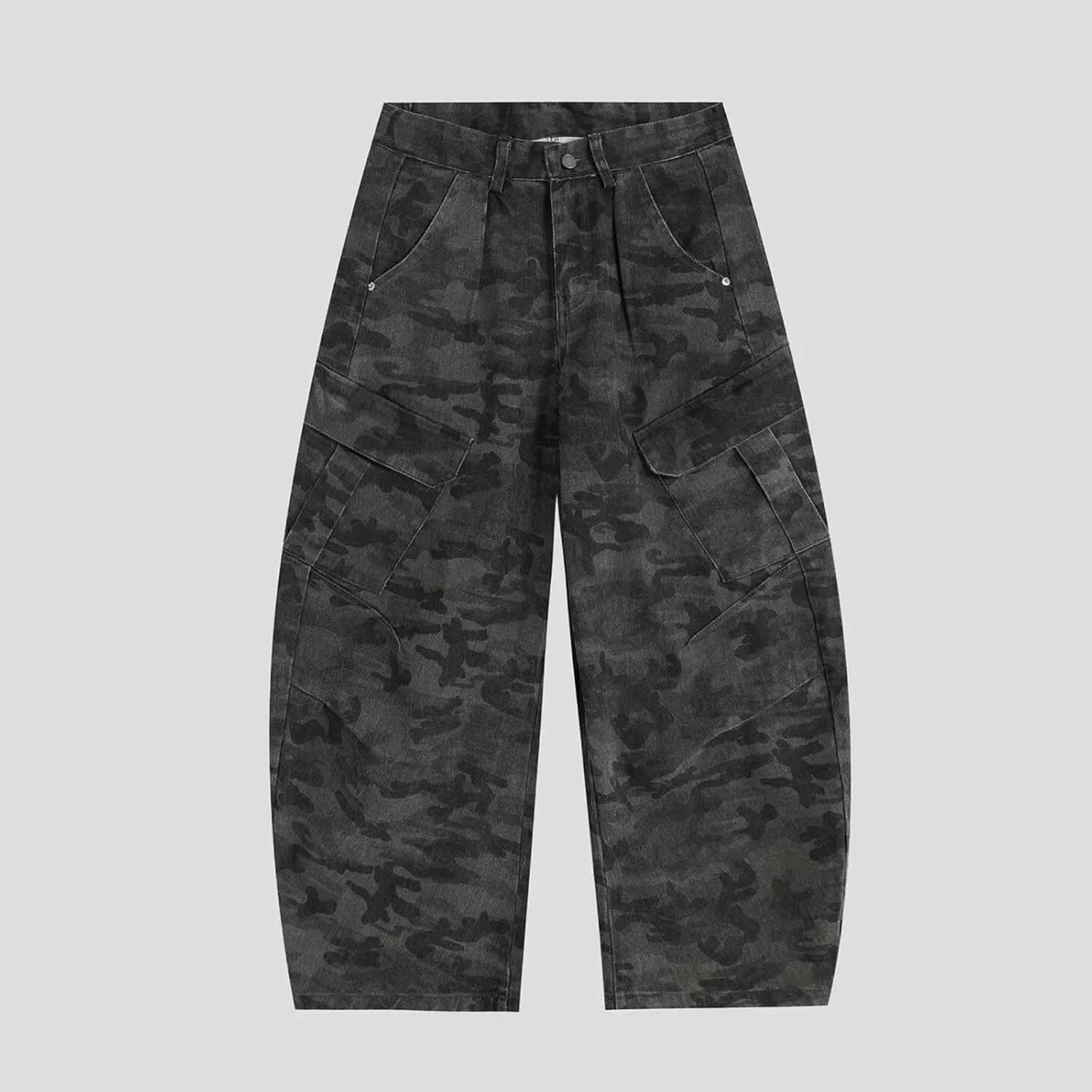 Men's Baggy Jeans Camouflage Barrel Leg Denim Cargo Pants Casual Loose Wide Leg Skater Denim Pants with Big Pockets