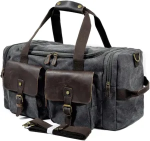 Mens Canvas Leather Travel Bags Carry on Luggage Handbags Big Traveling Duffel Bags Tote Large Weekend Bag Overnight (Color : A)