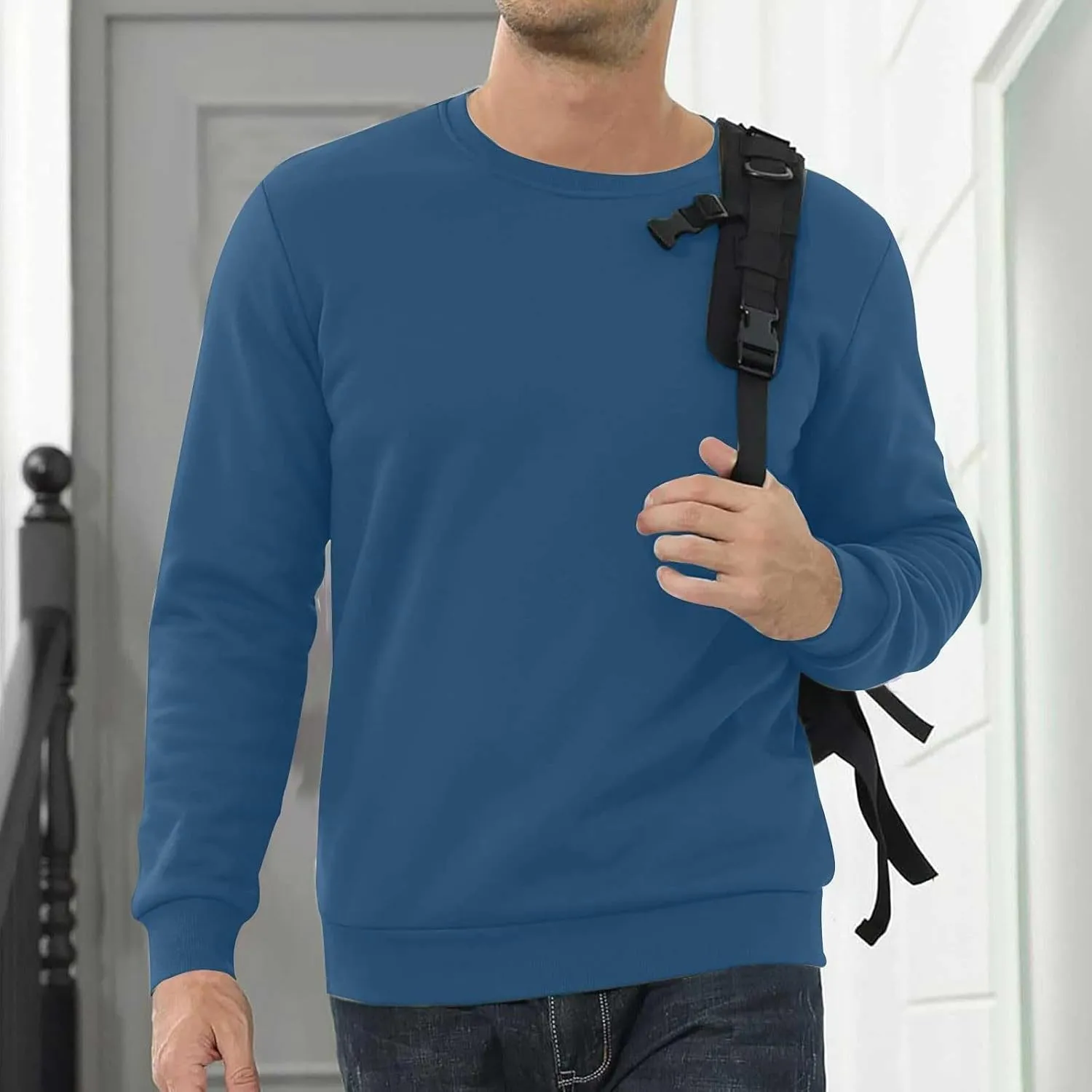 Men's Crewneck Sweatshirt Thick Warm Sherpa Lined Thermal Underwear Baselayer Long Sleeve Winter Fleece Pullover Tops