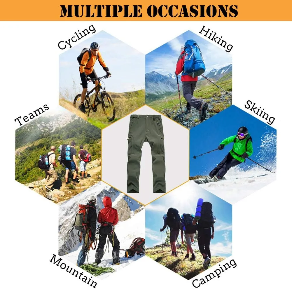 Men's Warm Ski Hiking Pants Softshell Fleece Lined Winter Outdoor Windproof Waterproof Trousers