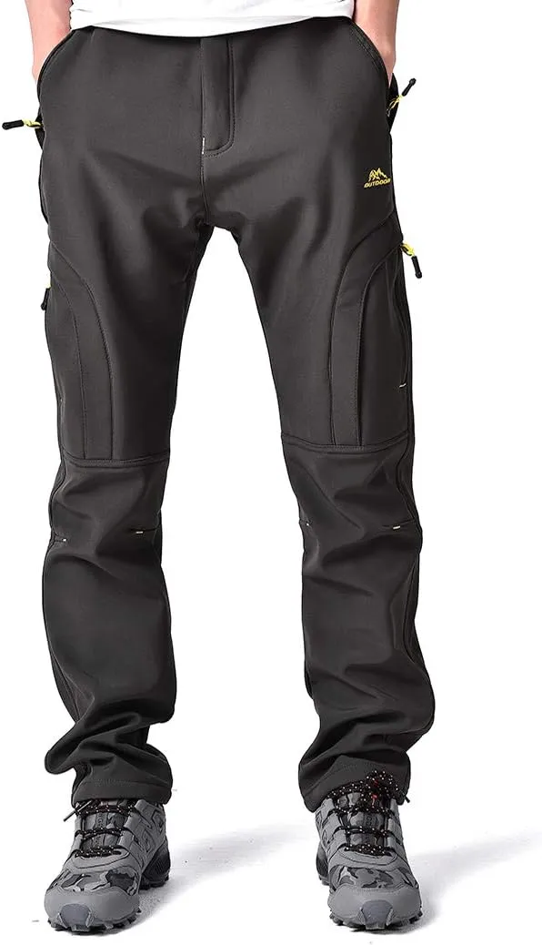 Men's Warm Ski Hiking Pants Softshell Fleece Lined Winter Outdoor Windproof Waterproof Trousers