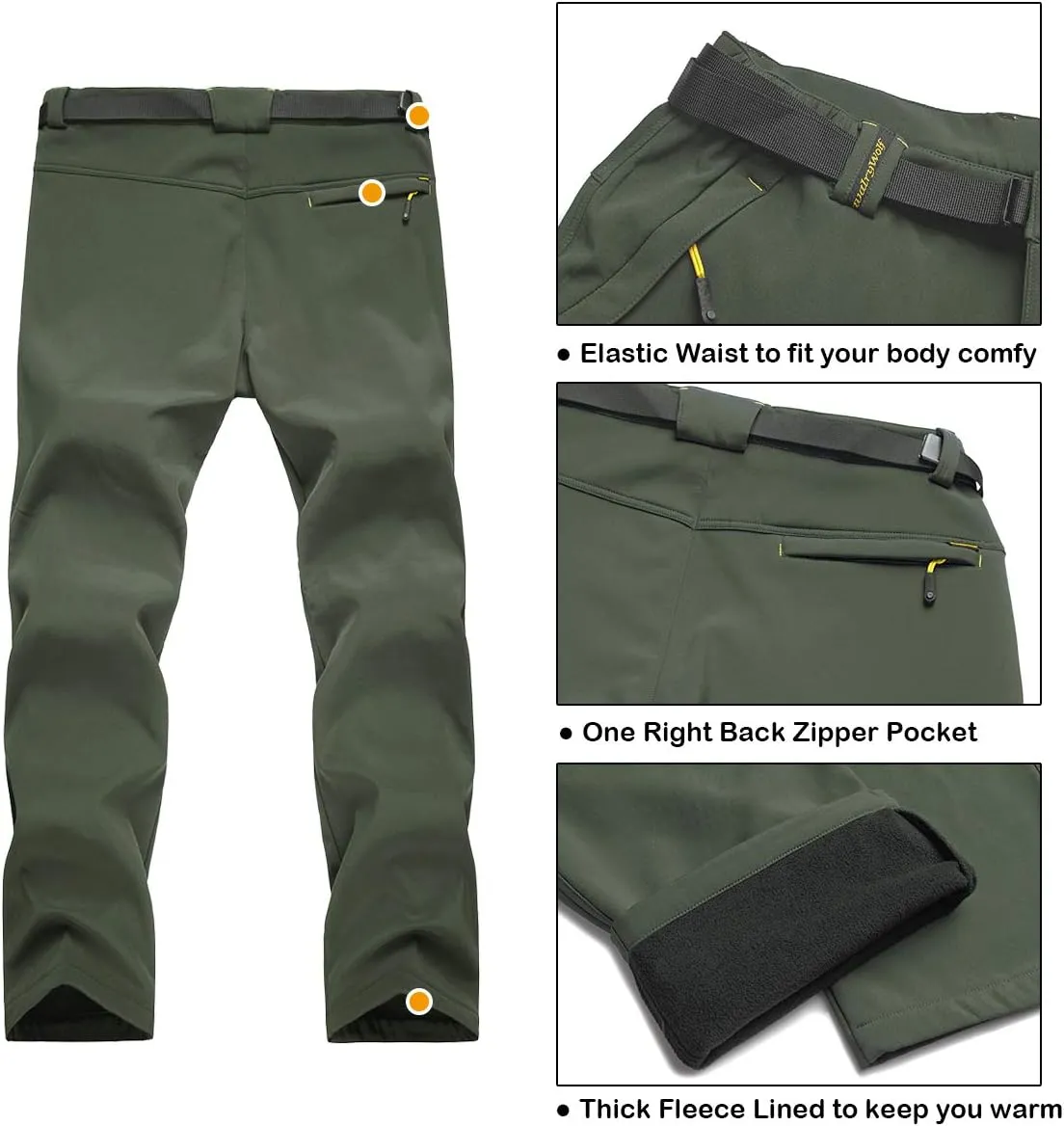 Men's Warm Ski Hiking Pants Softshell Fleece Lined Winter Outdoor Windproof Waterproof Trousers