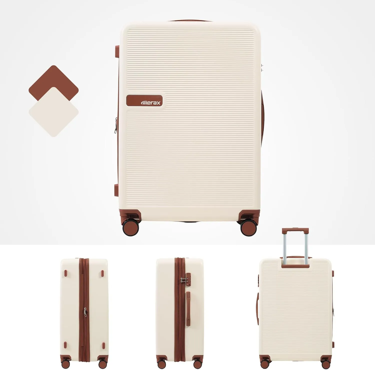 Merax Luggage Set, 3 Piece Luggage with Hardcase Expandable Spinner Wheels, Carry on Suitcase Airline Approved, Beige and Brown