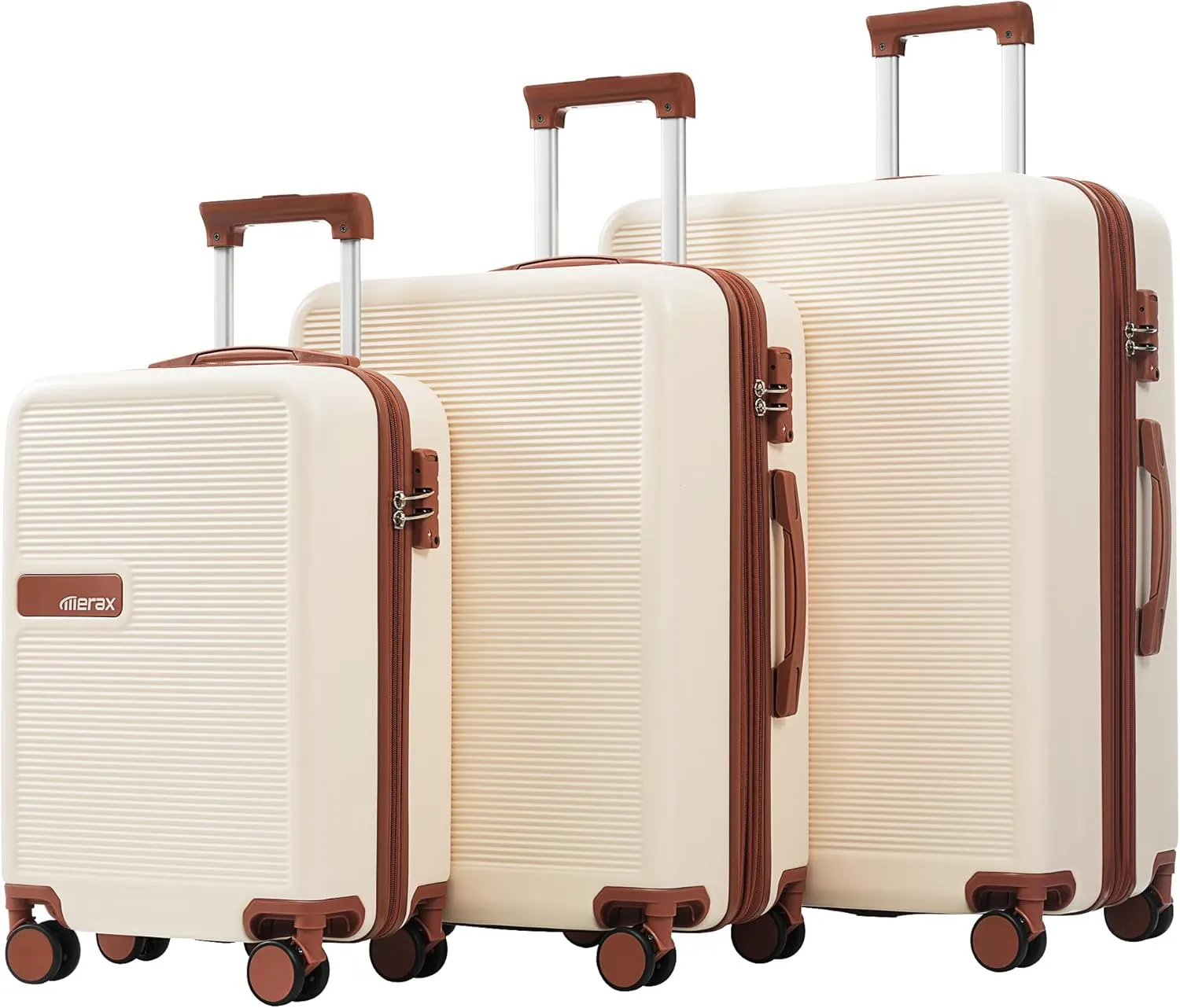 Merax Luggage Set, 3 Piece Luggage with Hardcase Expandable Spinner Wheels, Carry on Suitcase Airline Approved, Beige and Brown
