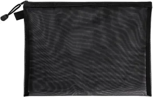 Mesh Zipper Pouch Bags Nylon Mesh File Bag – A4/A5/A6 Transparent Zipper Storage for Office & Student Supplies(Black,A4(33.5X24cm))