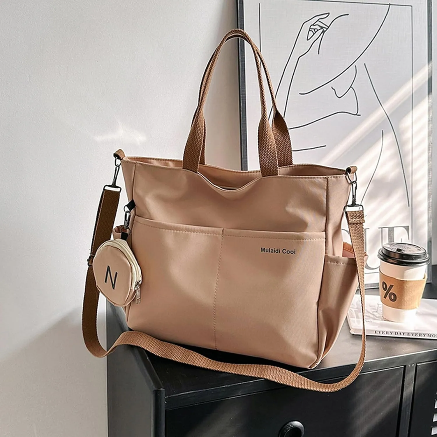 Messenger Bag Women Oxford Waterproof Shoulder Bag Preppy Style Large Capacity Tote Bags with Coin Purse