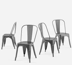 Metal Kitchen Chairs Set of 4 Industrial Stackable Tolix Metal Chairsfor Kitchen Dining Rooms Cafes Restaurant Indoor Outdoor Deepspace Grey Color
