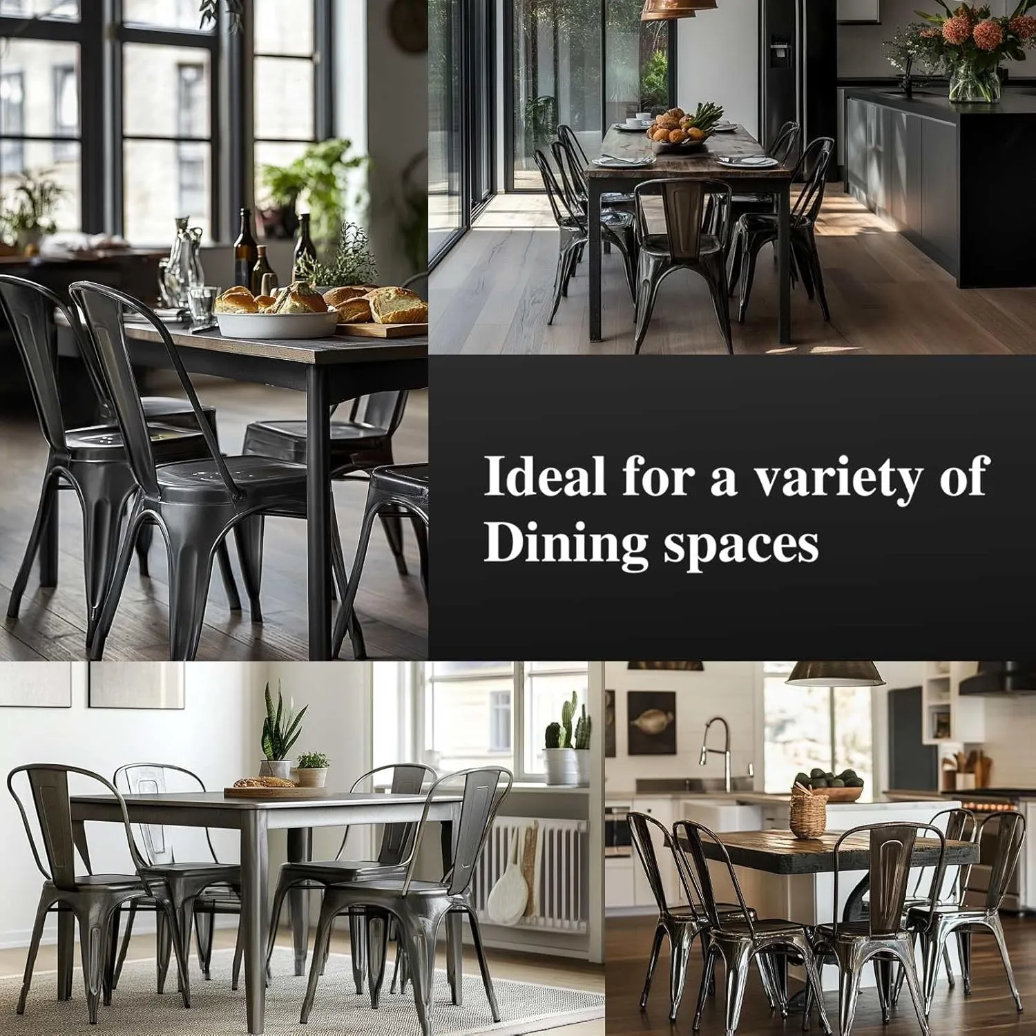 Metal Kitchen Chairs Set of 4 Industrial Stackable Tolix Metal Chairsfor Kitchen Dining Rooms Cafes Restaurant Indoor Outdoor Deepspace Grey Color