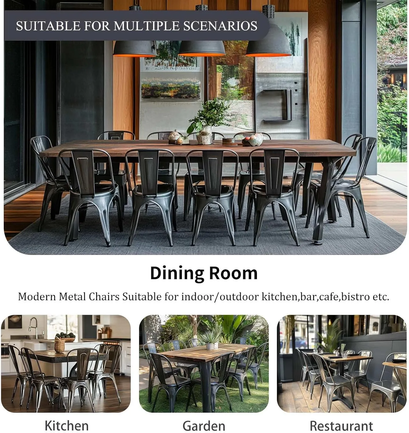 Metal Kitchen Chairs Set of 4 Industrial Stackable Tolix Metal Chairsfor Kitchen Dining Rooms Cafes Restaurant Indoor Outdoor Deepspace Grey Color
