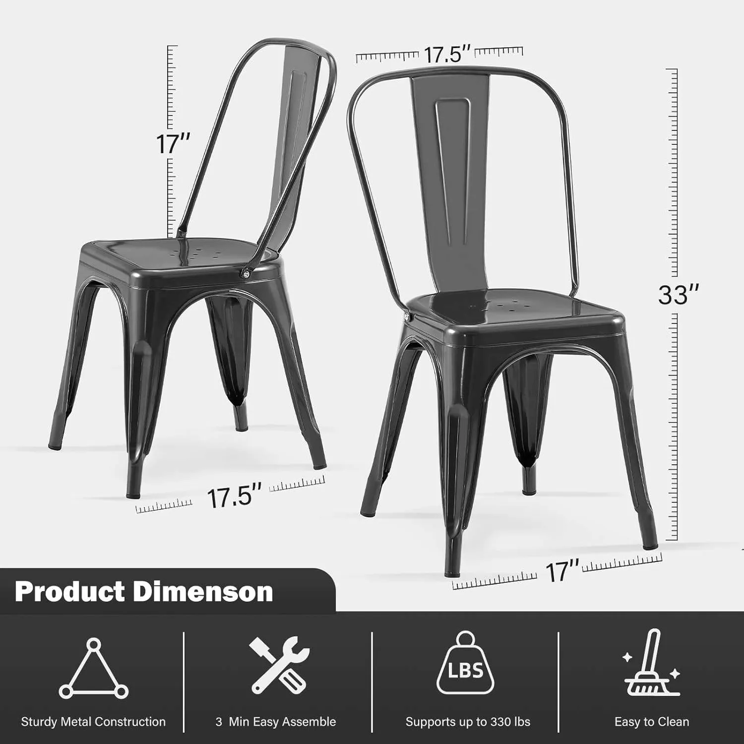 Metal Kitchen Chairs Set of 4 Industrial Stackable Tolix Metal Chairsfor Kitchen Dining Rooms Cafes Restaurant Indoor Outdoor Deepspace Grey Color