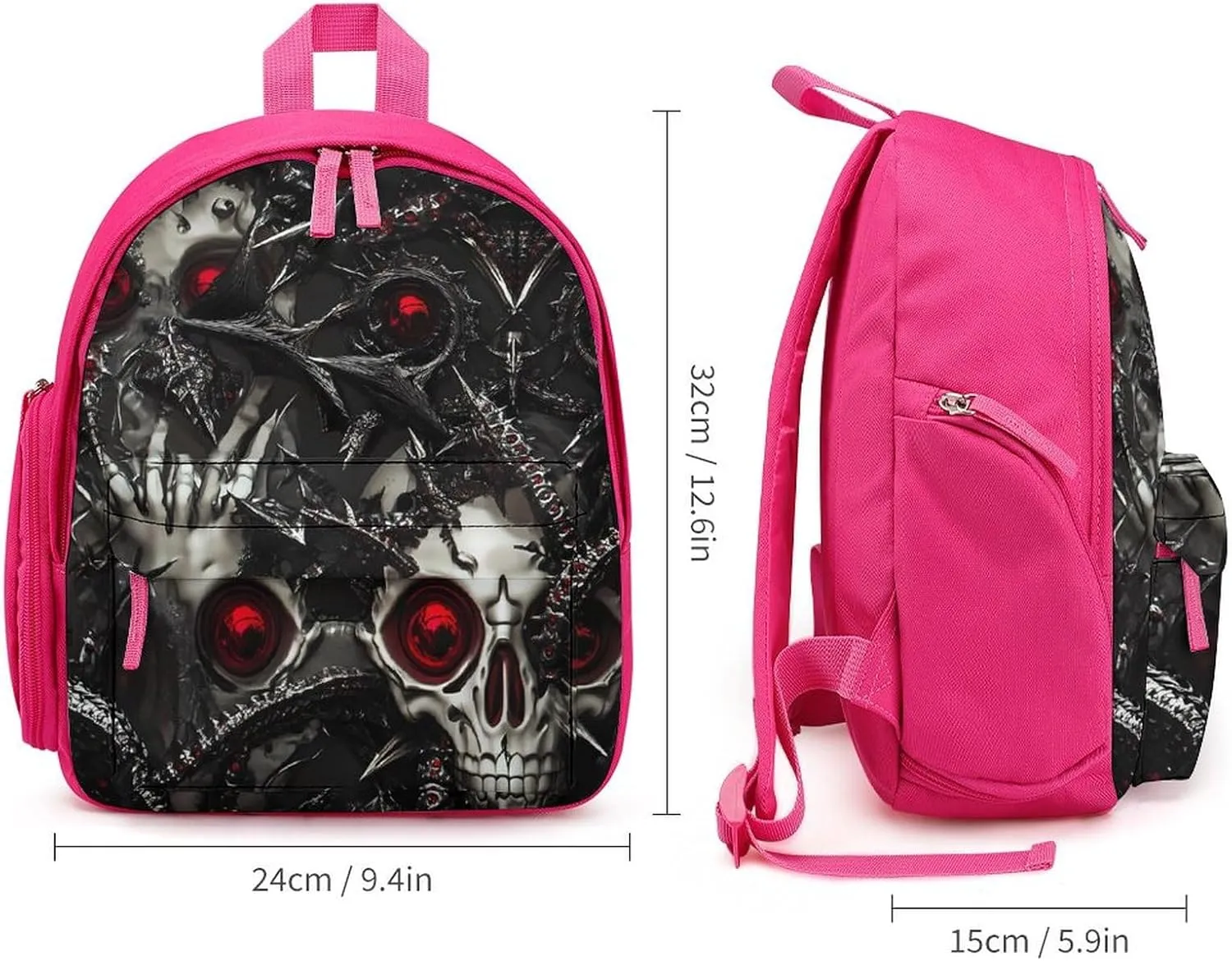 Metal Skull Death Thorns Simple Backpack Lightweight Cute Printing Shoulder Bag Family Travel Pink-style
