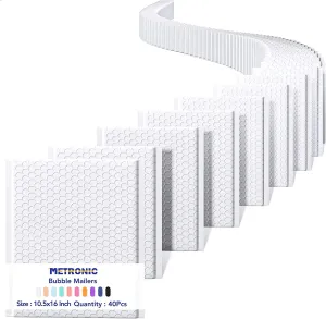 Metronic 40 Pack Bubble Mailer, 10.5x16 "Padded Envelopes, Strong Adhesion Bubble Mailers White Large Shipping Mailing Envelopes for Small Business,Books,Clothes, Bubble Mailers Usable Size 10.5x15