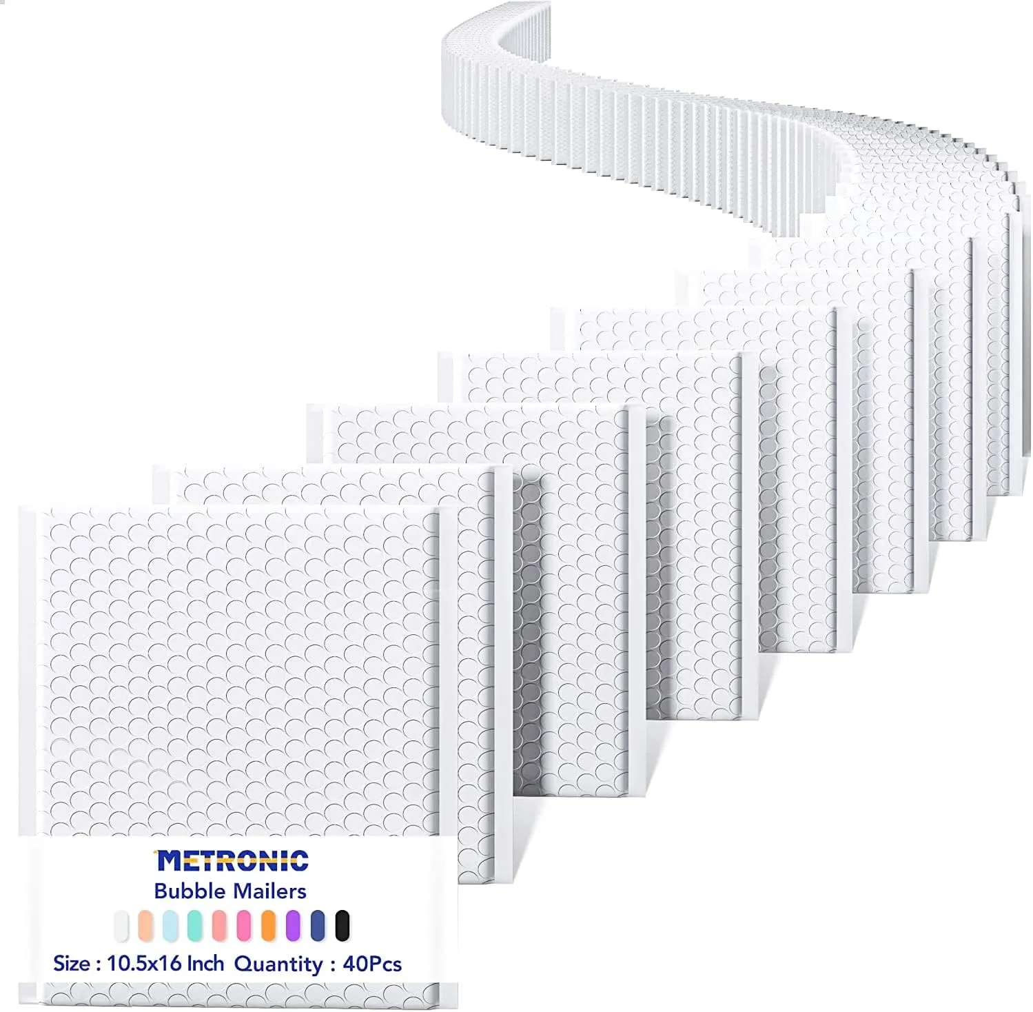 Metronic 40 Pack Bubble Mailer, 10.5x16 "Padded Envelopes, Strong Adhesion Bubble Mailers White Large Shipping Mailing Envelopes for Small Business,Books,Clothes, Bubble Mailers Usable Size 10.5x15