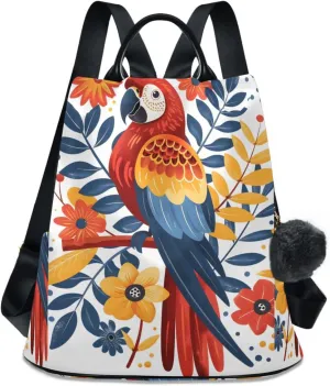Mexican Parrot Flowers Backpack for Women Anti Theft Large Fashion Travel Shoulder Bag Purse Rucksack Lightweight