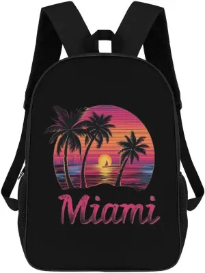 Miami Sunset Sailboat 17 Inches Unisex Laptop Backpack Lightweight Shoulder Bag Travel Daypack