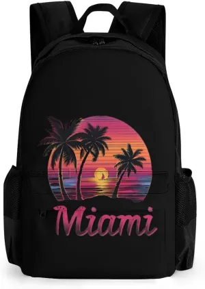 Miami Sunset Sailboat Travel Backpack Lightweight Shoulder Bag Funny Laptop Daypack with Multi Pockets