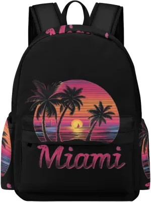 Miami Sunset Sailboat Unisex Laptop Backpack Lightweight Shoulder Bag Travel Daypack