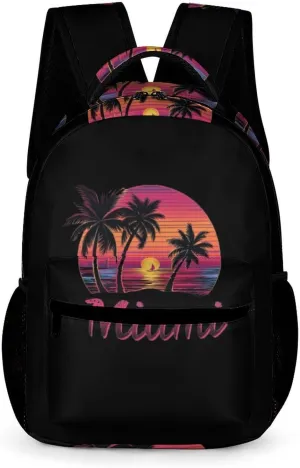 Miami Sunset Sailboat Unisex Small Backpack Lightweight Shoulder Bag Travel Daypack