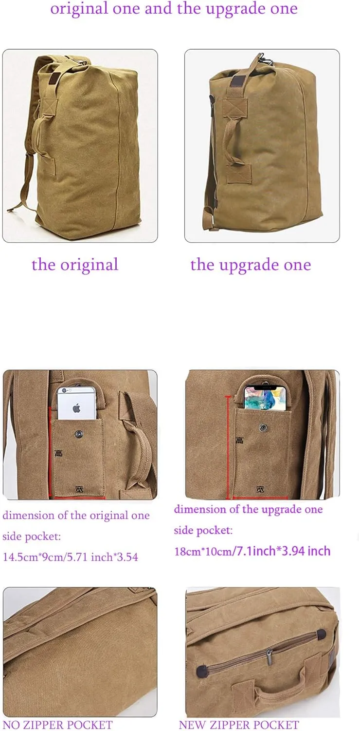Military Duffel Bag Top Load Double Strap Canvas Backpack Army Travel (upgrade army green big)