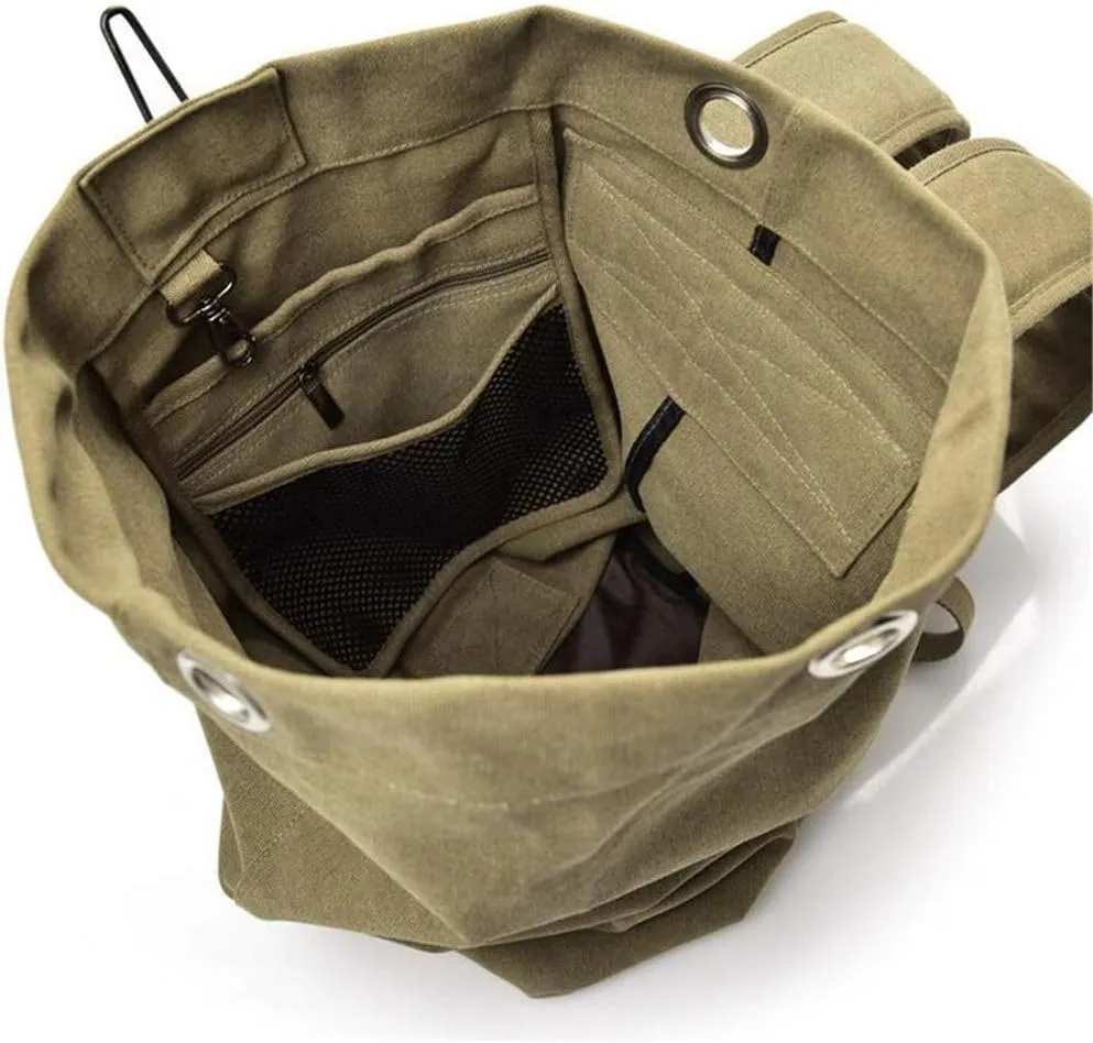 Military Duffel Bag Top Load Double Strap Canvas Backpack Army Travel (upgrade army green big)