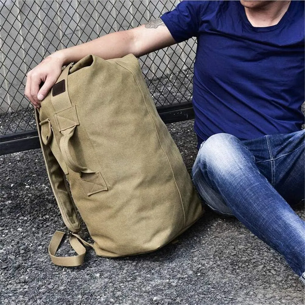 Military Duffel Bag Top Load Double Strap Canvas Backpack Army Travel (upgrade army green big)