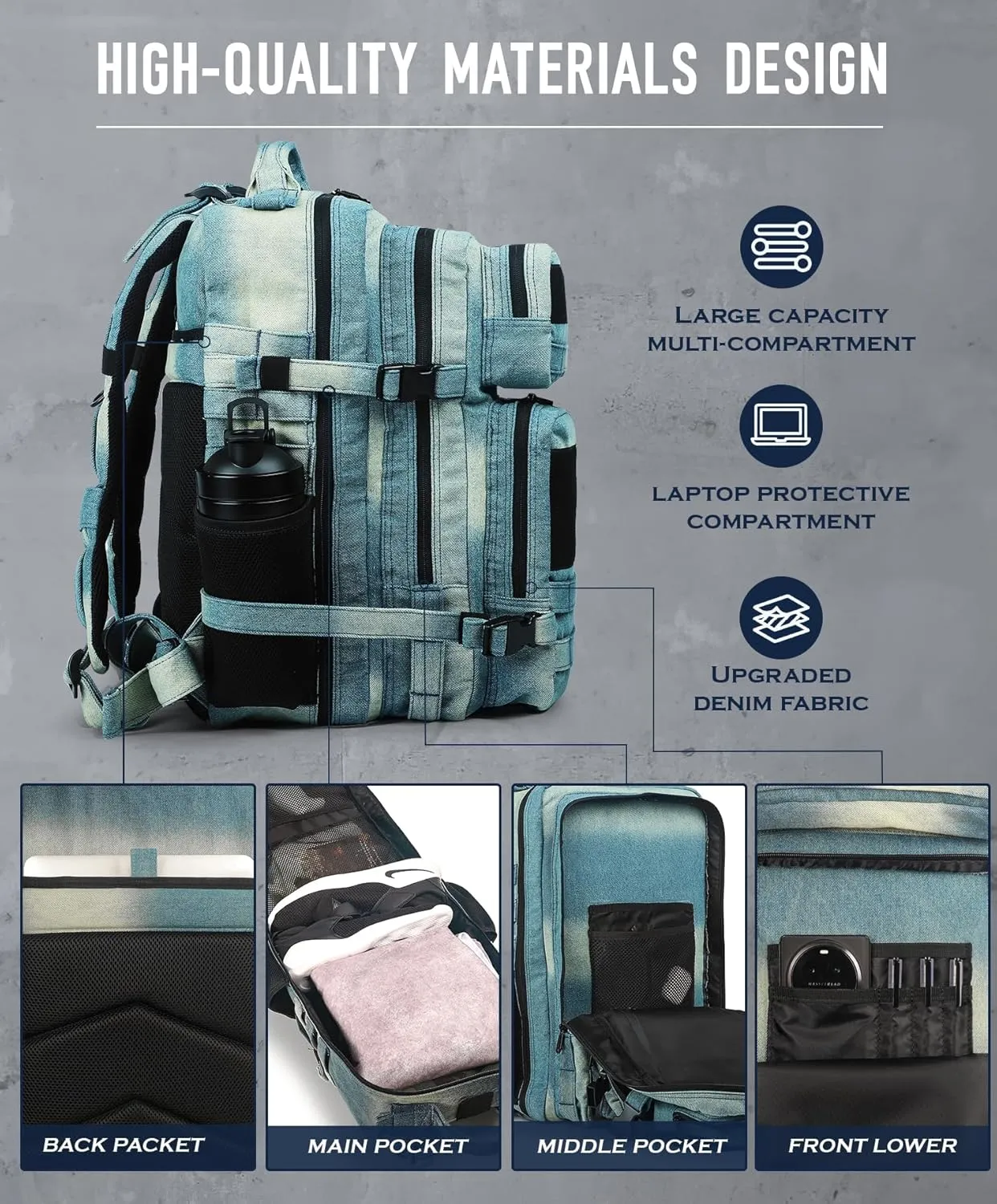 Military Tactical Backpack for Men 45L Molle Army 3 Days Assault Pack Bug Out Bag Water Resistant