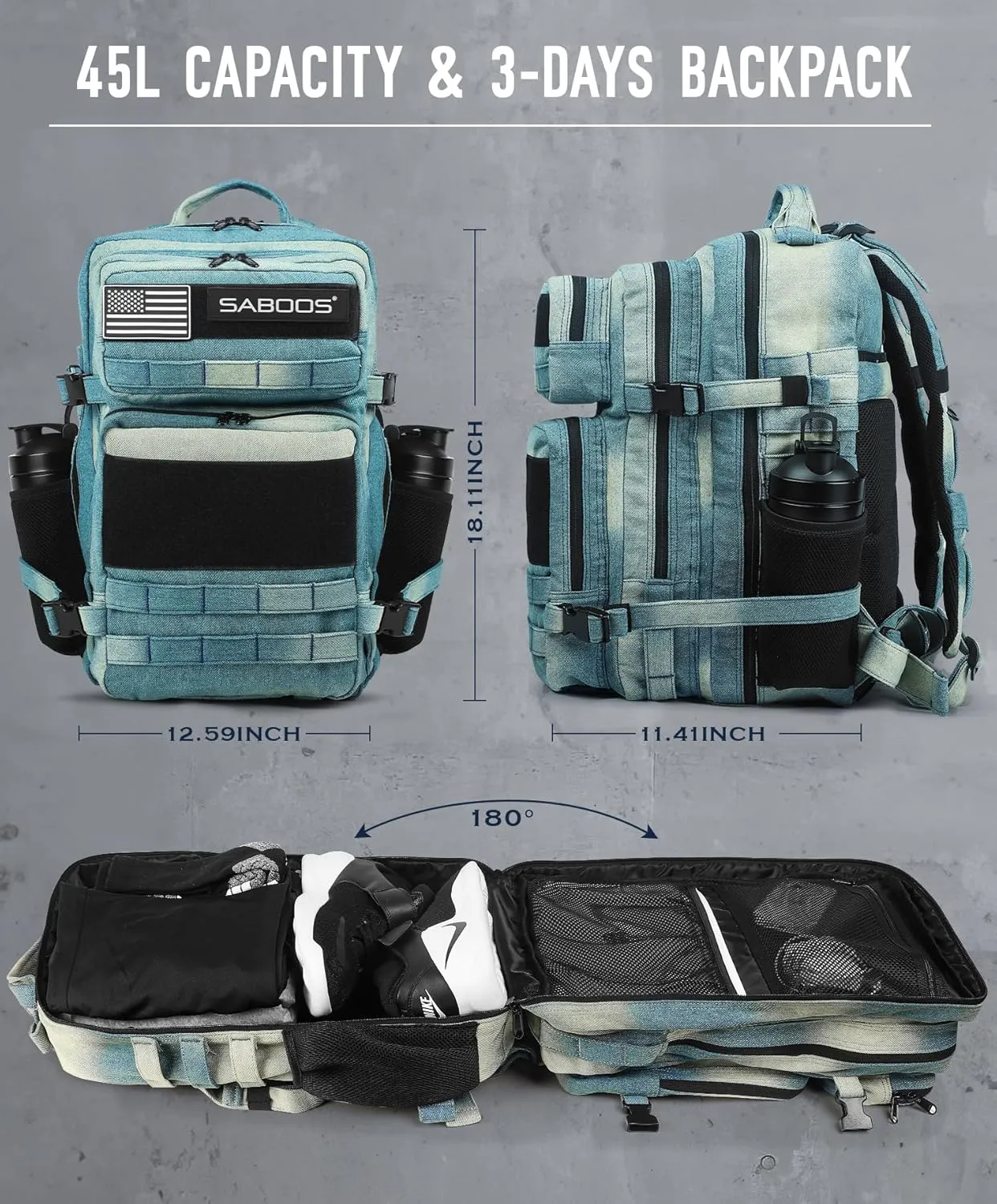 Military Tactical Backpack for Men 45L Molle Army 3 Days Assault Pack Bug Out Bag Water Resistant