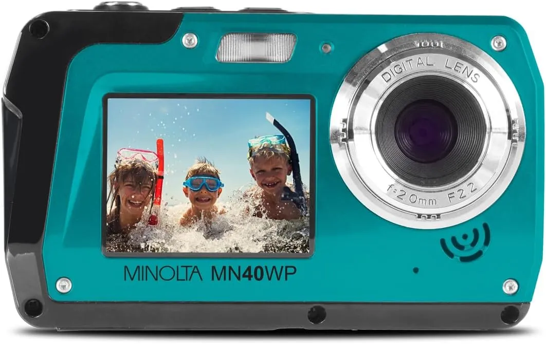 Minolta MN40WP 48MP Waterproof Digital Camera – Dual LCD Screens, 2.7K QHD Video, 16x Digital Zoom, Anti-Shake, Face Detection, 10ft Waterproof (Blue​)