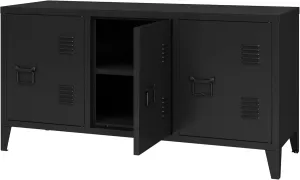 MIOCASA TV Stand Metal TV Table with Storage Steel 3 Door Locker Cabinet for Living Room (Black)