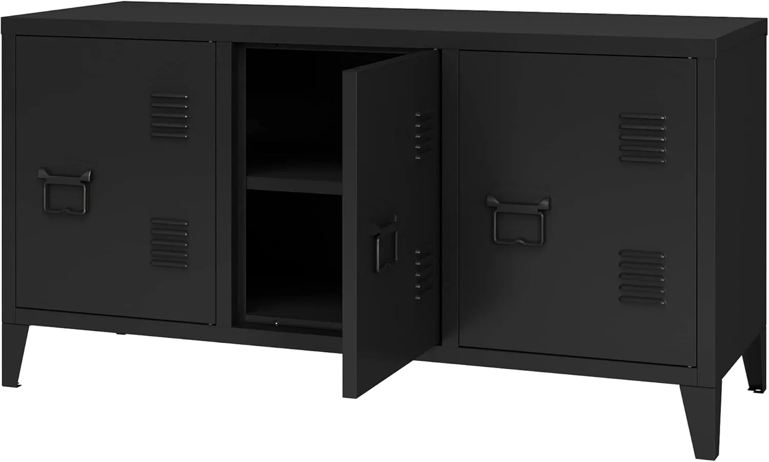 MIOCASA TV Stand Metal TV Table with Storage Steel 3 Door Locker Cabinet for Living Room (Black)
