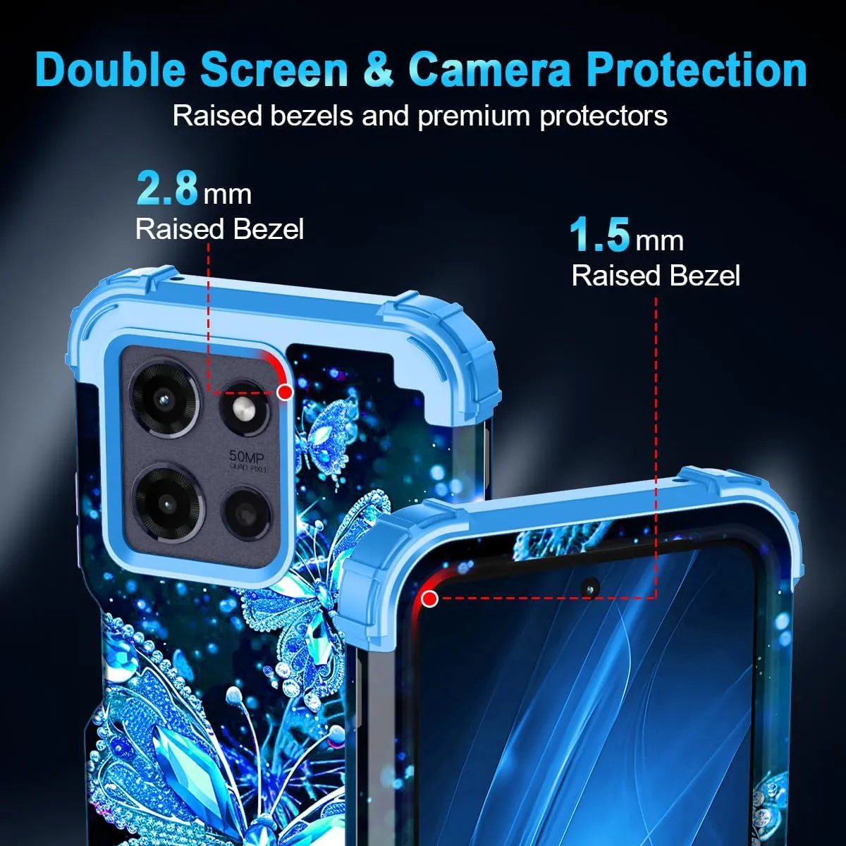 Miqala for Moto G Power 2025 Case,Moto G Play 2025 Case,Glow in The Dark Three Layer Heavy Duty Shockproof Full Body Protection Hard Plastic Bumper Soft Silicone Case for Motorala G Power 5G 2025,Crys