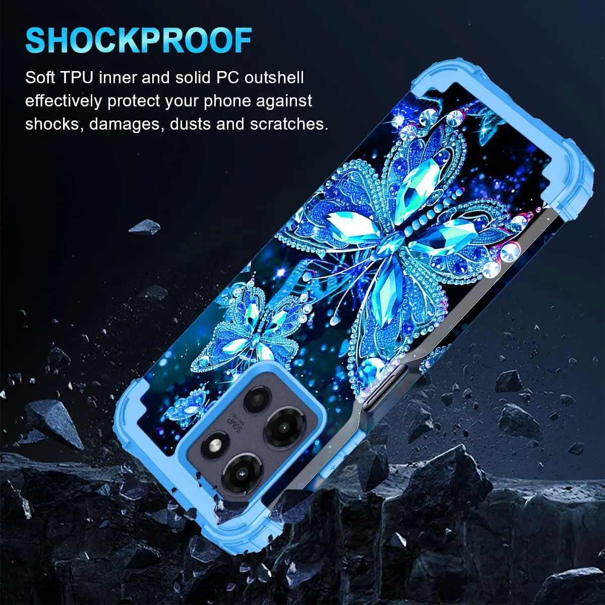 Miqala for Moto G Power 5G 2025 Case,Glow in The Dark Three Layer Heavy Duty Shockproof Full Body Protection Hard Plastic Bumper Soft Silicone Protective Case for Motorola Moto G Power 5G 2025,Blue