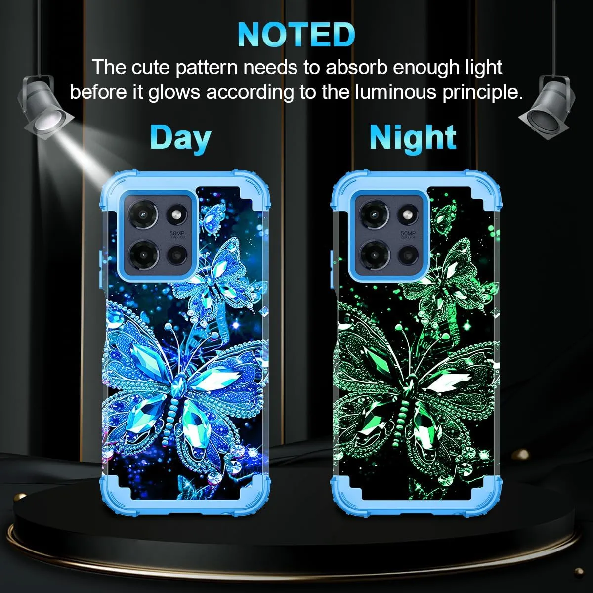 Miqala for Moto G Power 5G 2025 Case,Glow in The Dark Three Layer Heavy Duty Shockproof Full Body Protection Hard Plastic Bumper Soft Silicone Protective Case for Motorola Moto G Power 5G 2025,Blue