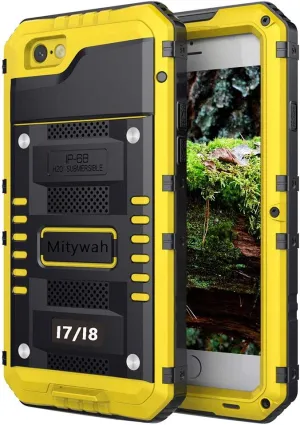Mitywah Waterproof Case for iPhone 7, iPhone 8 Heavy Duty Military Grade Armor Metal Case, Full Body Protective Rugged Shockproof Thick Dustproof Strong Case for iPhone 7/8, Yellow