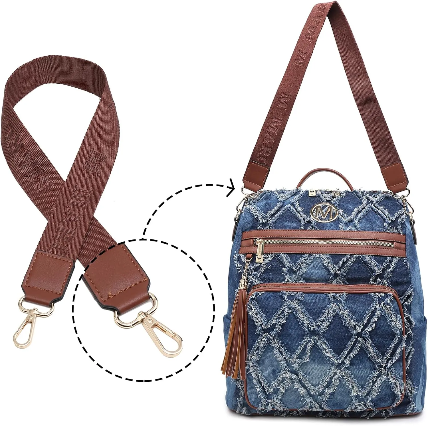 MKP Women Fashion Backpack Purse Jean Denim Handbag Anti-Theft Rucksack Travel College Shoulder Bag with Wristlet