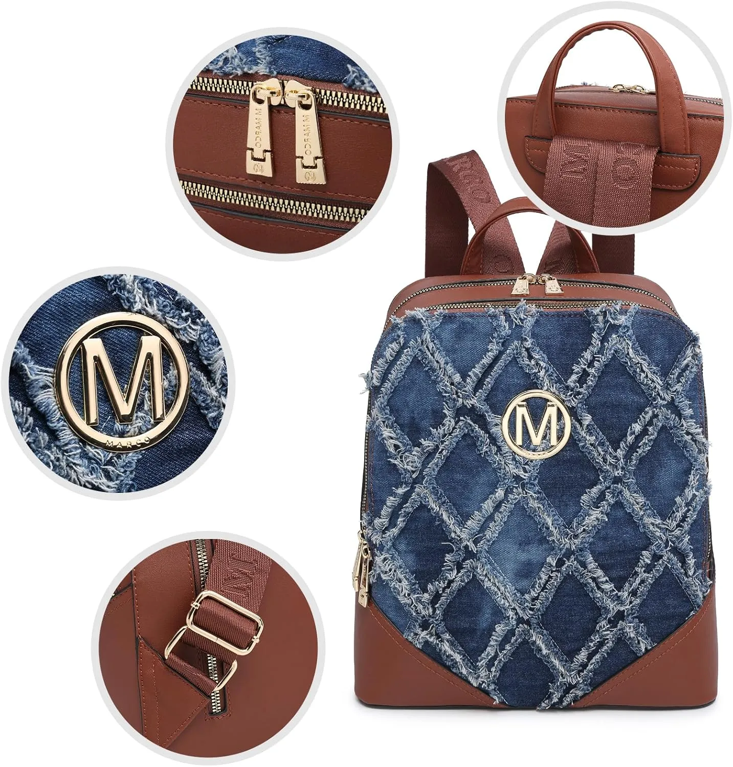 MKP Women Fashion Backpack Purse Jean Denim Handbag Anti-Theft Rucksack Travel College Shoulder Bag with Wristlet