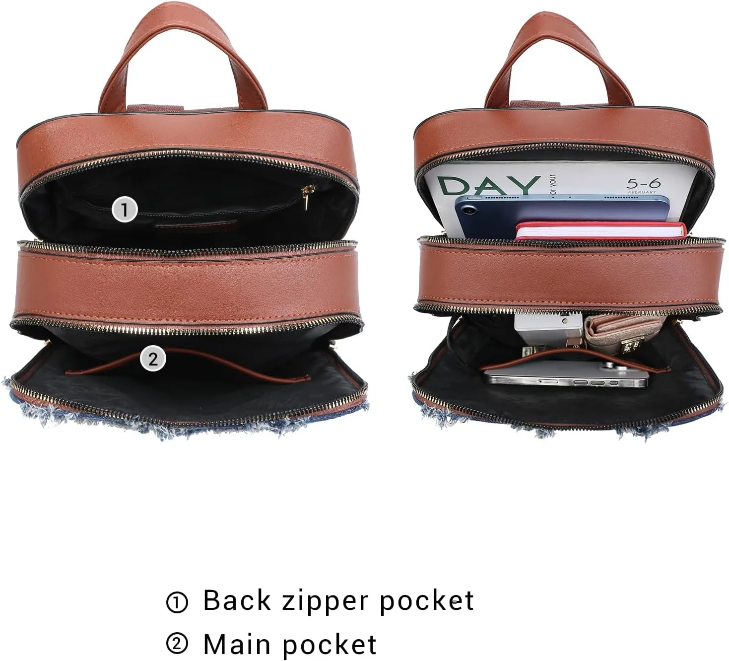 MKP Women Fashion Backpack Purse Jean Denim Handbag Anti-Theft Rucksack Travel College Shoulder Bag with Wristlet