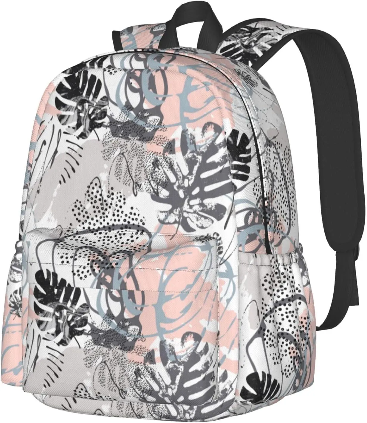 Modern Tropical Leaves Grunge Marbling Textures Doodles Geometric Laptop Backpack Shoulder Bag Laptop Pack Travel Backpacks Commuter Back Pack Casual Daypack Bags With Side Pockets