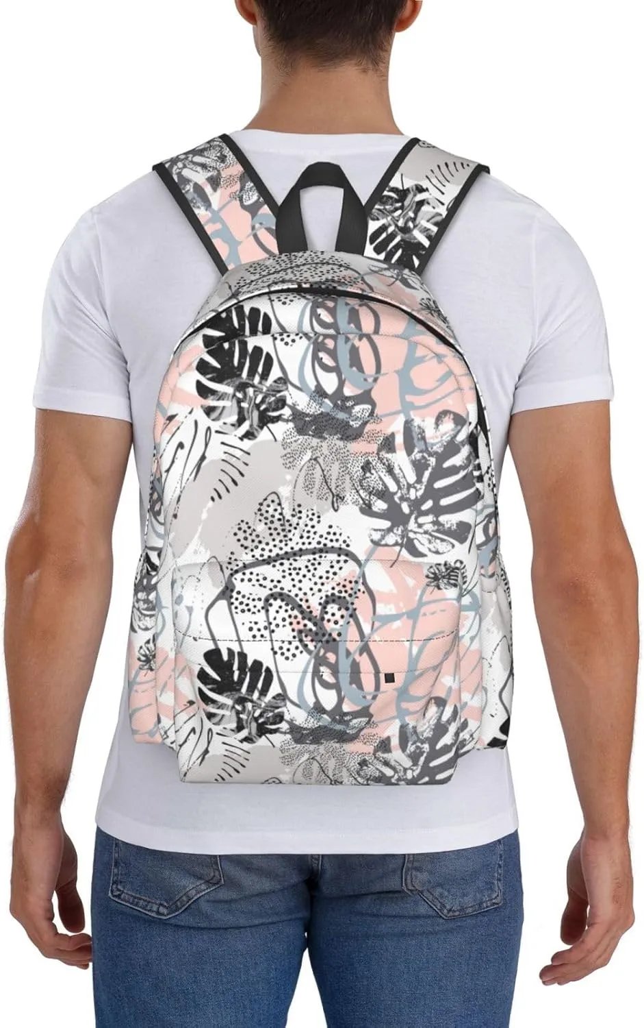 Modern Tropical Leaves Grunge Marbling Textures Doodles Geometric Laptop Backpack Shoulder Bag Laptop Pack Travel Backpacks Commuter Back Pack Casual Daypack Bags With Side Pockets
