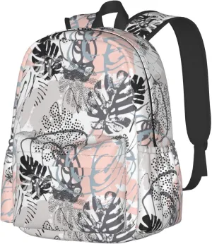 Modern Tropical Leaves Grunge Marbling Textures Doodles Geometric Laptop Backpack Shoulder Bag Laptop Pack Travel Backpacks Commuter Back Pack Casual Daypack Bags With Side Pockets