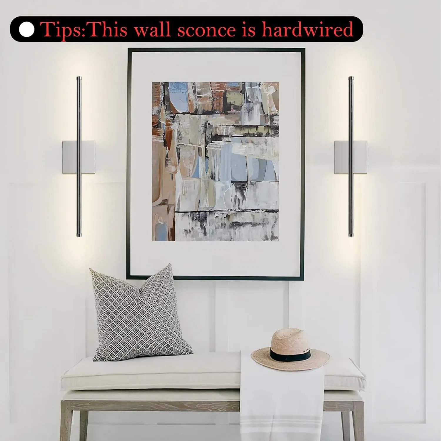 Modern Wall Sconces Set of Two, Dimmable Hardwired Wall Sconces, 350° Rotate, LED Chrome Wall Light Fixtures, 3000K Warm Light Wall Lamp for Bathroom, Living Room, 20.4 Inch (2 Pack)